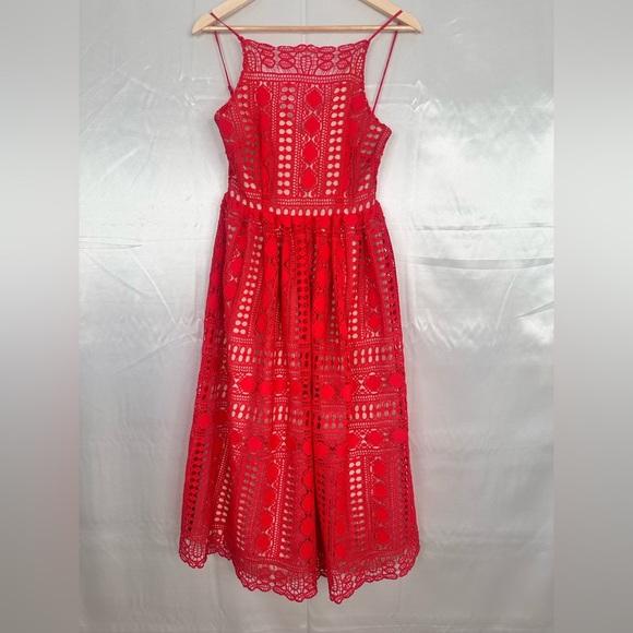 ASOS Dresses & Skirts - ASOS Burnt Orange Crochet Eyelet Overlay Sleeveless Dress Size 4